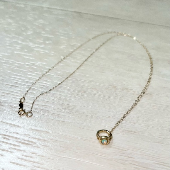 Elisa Solomon Teeny Ring Charm Solid 14k Gold Opal Diamond + Solid 14k Chain - Picture 3 of 5